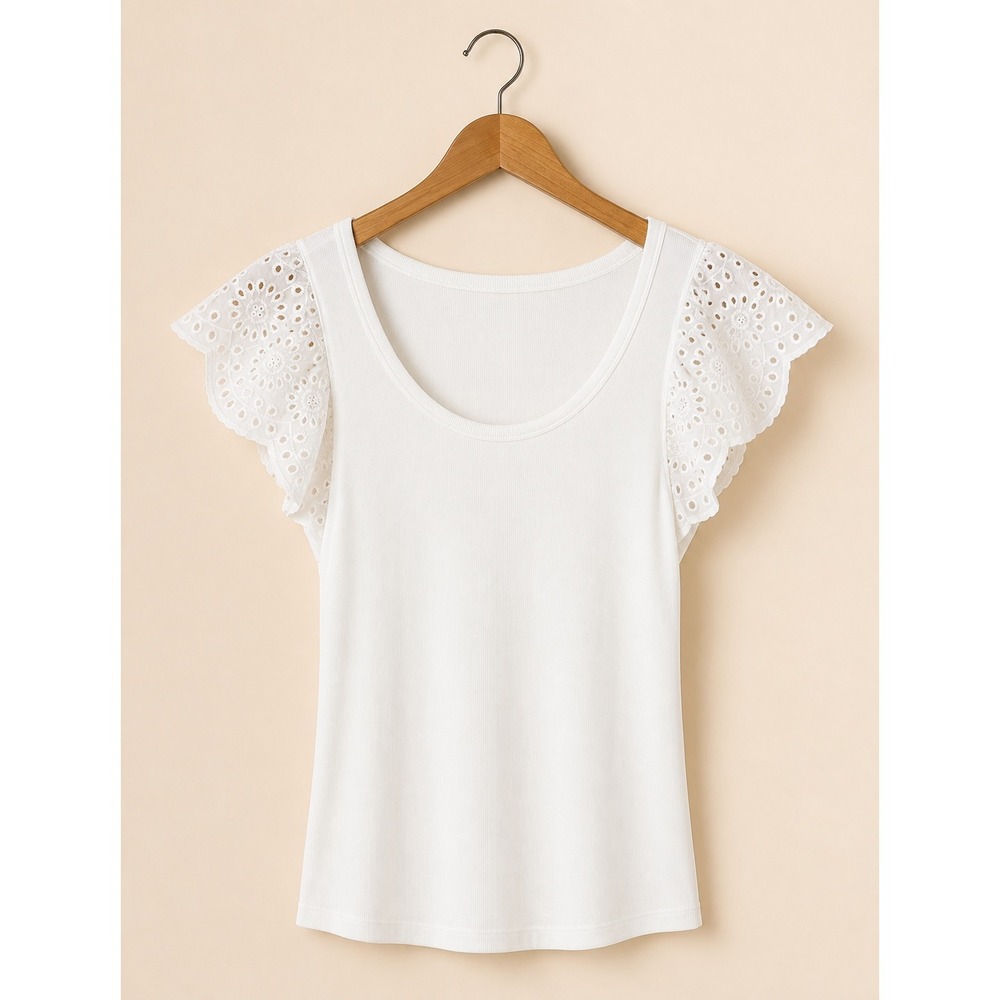Gap Ribbed Baby Tee Women Small White NWT Eyelet Flutter Sleeve Boho Preppy